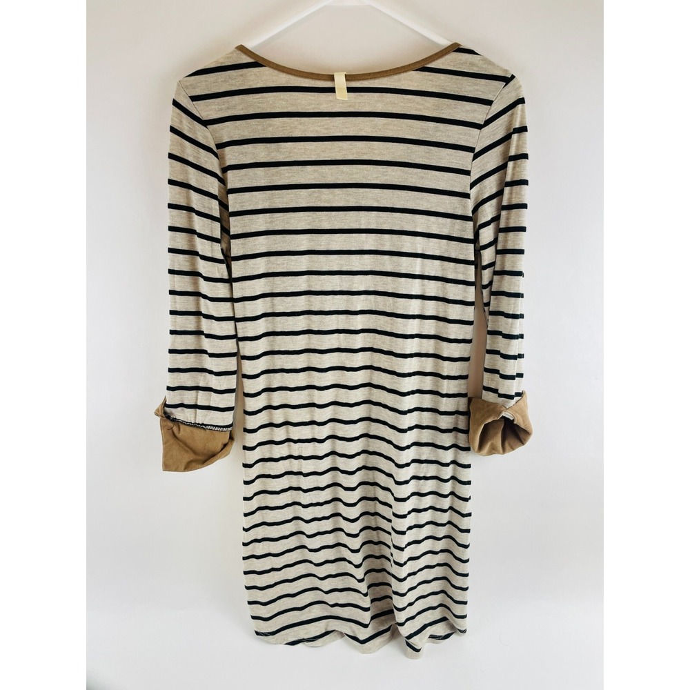 My Beloved Dress Tee Women's Size Small Black Tan Striped Faux Suede Above Knee - Picture 2 of 10